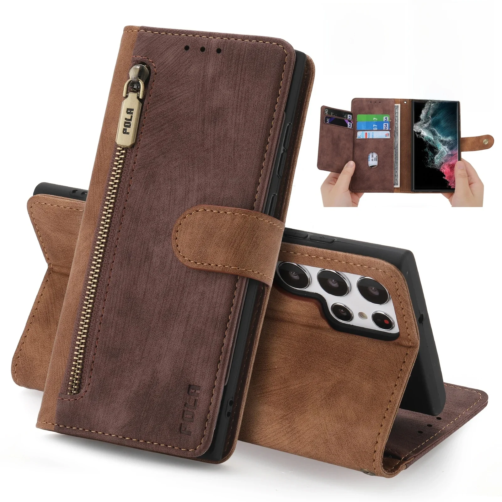 Etui typu flip z portfelem i zapięciem na zamek, wykonane ze skóry, z technologią RFID, do modeli Samsung S26 Ultra, S25 Edge, S24 Plus, S23, S21 FE, A55, A16, A26, A36, A56, A35, A15. — zdjęcie produktu 7