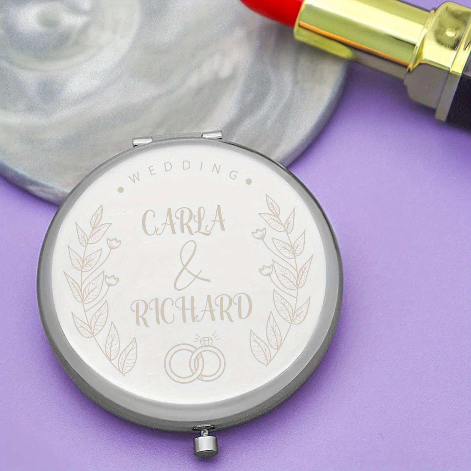 Personalized Compact Folding Makeup Mirror, Thoughtful Gift for Bridesmaids, Friends, for Wedding/Anniversaries/Birthdays