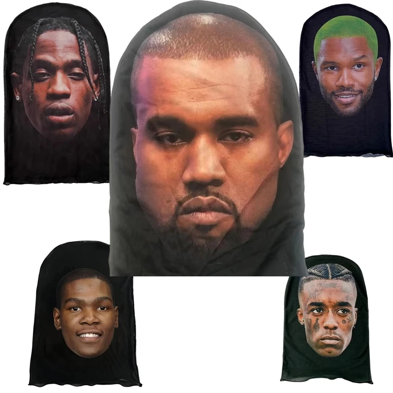 Celebrity Hasbull Kanye West Shiesty Travis Scott Mask Full Face Rapper Funny Cosplay Celebrity Mask party Adult