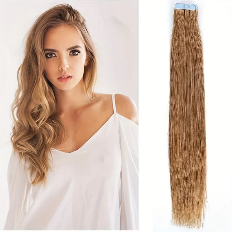 Alimice Honey #27 Tape In Hair Extensions 50g Remy Straight Human Hair Extensions For Women 20 Pcs