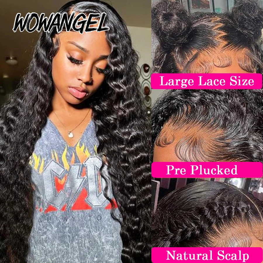 WOWANGEL 34in Loose Deep Wave 13x6 HD Lace Front Wigs Melt Skins Human Hair Lace Frontal Wig Remy Brazilian Hair Curly Wigs