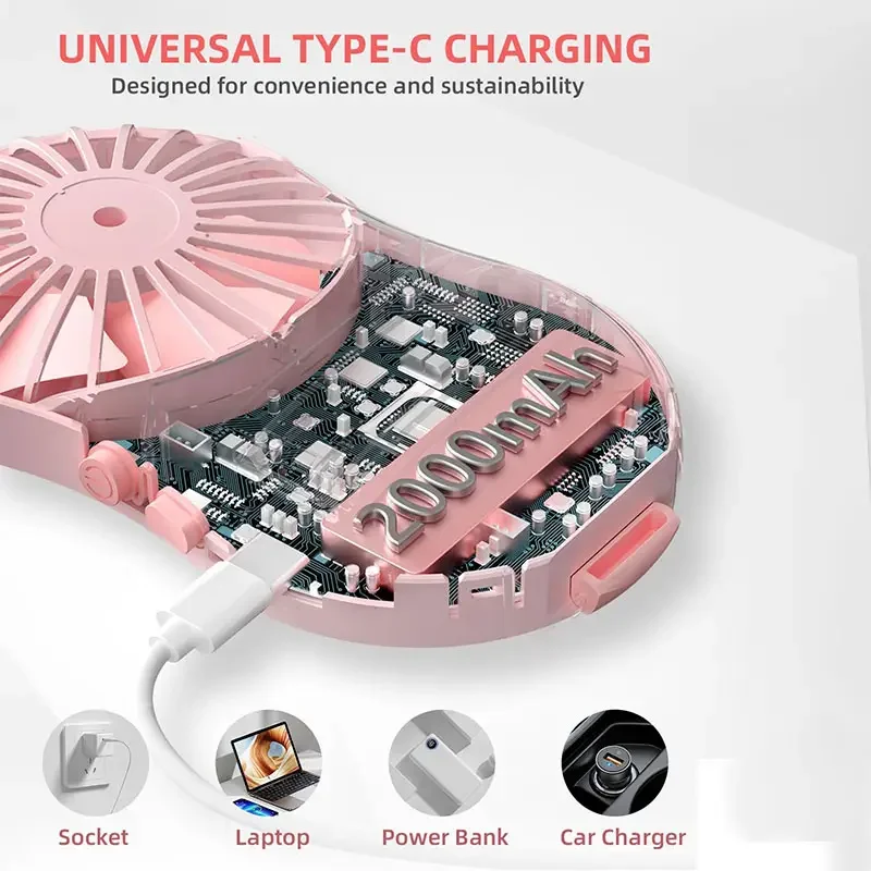 휴대용 핸드헬드 선풍기 LED 메이크업 미러, USB 충전식, 여행 및 실내용 3 풍속 미니 선풍기