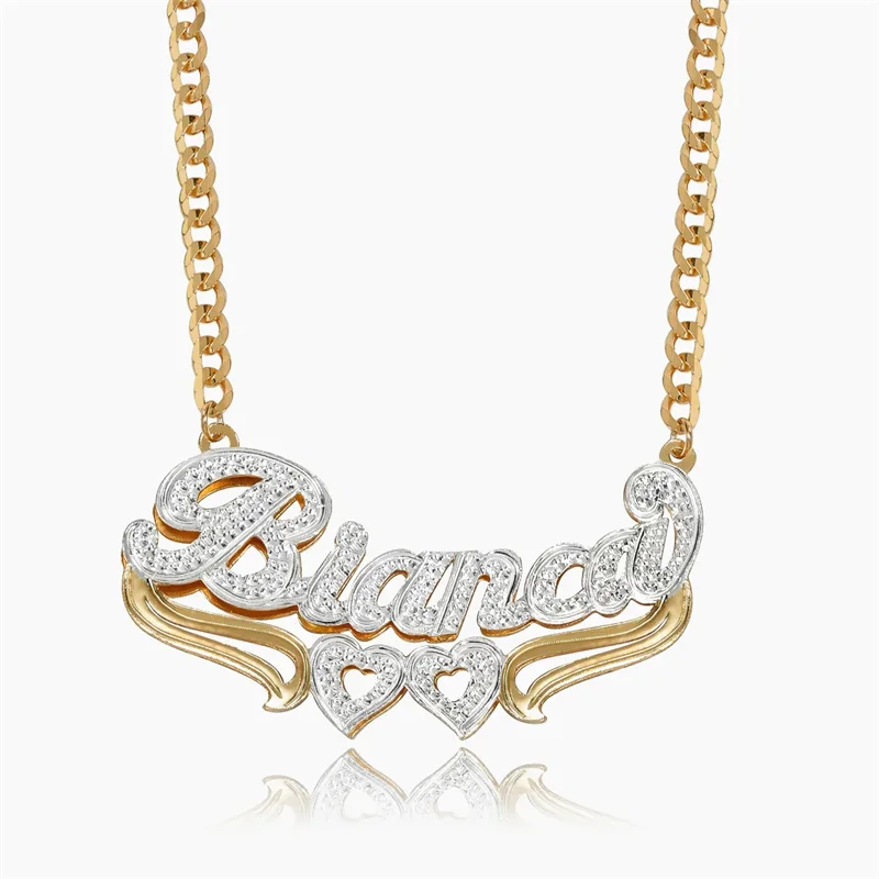 Personalized 18K Gold Name Necklace Custom Double Plated Nameplate Stainless steel Jewelry Gold Pendant For Women