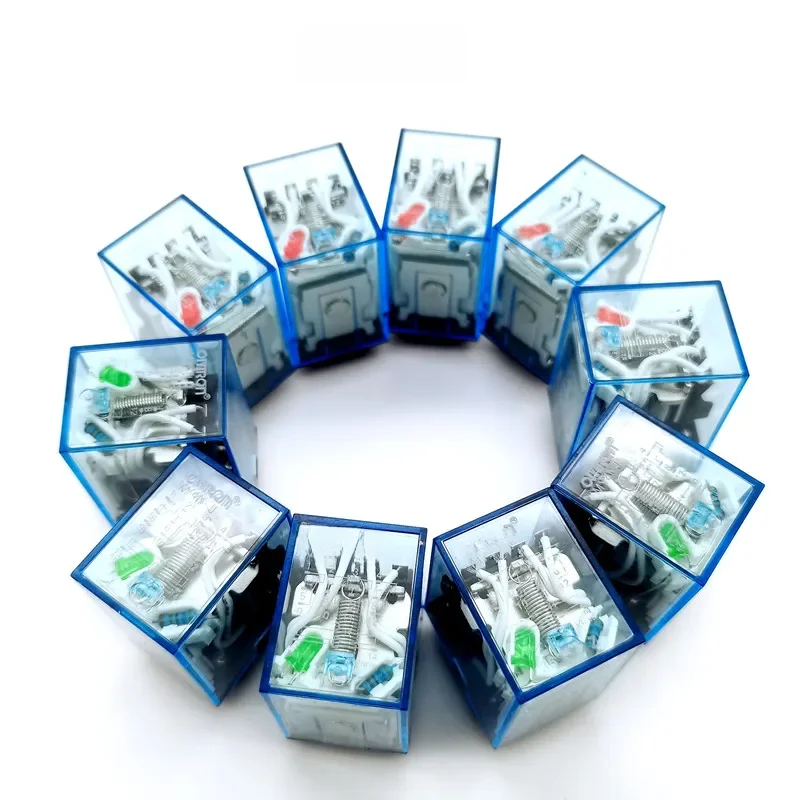 MY4P HH54P MY4NJ DPDT, bobine Miniature commutateur de relais intermédiaire électromagnétique général avec Base de prise LED AC 110/220 V, DC 12/24 V