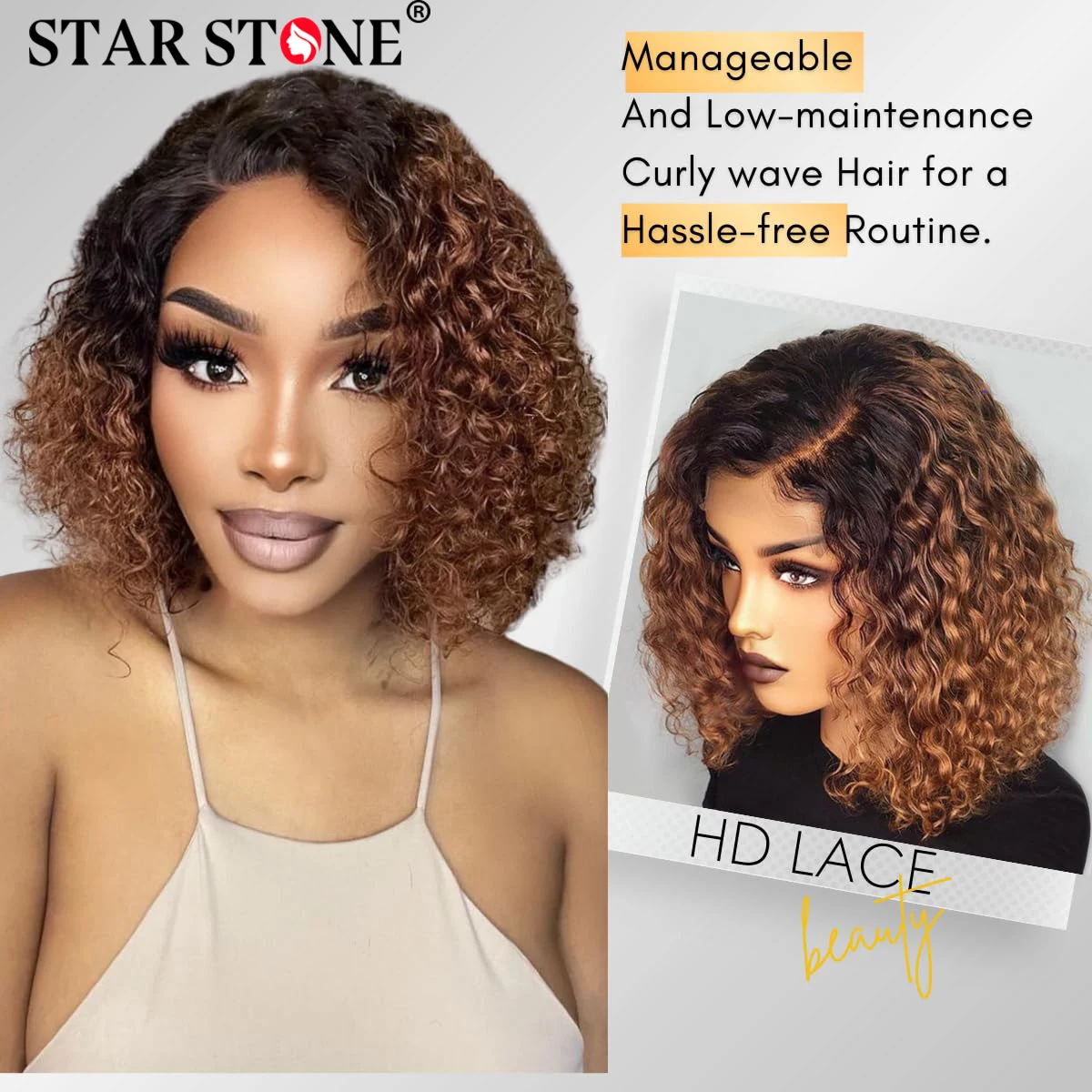 Perruques de cheveux humains bouclés à vague profonde pour femmes, dentelle HD 13x4, partie en T, brun ombré 1B/30, perruque courte Bob