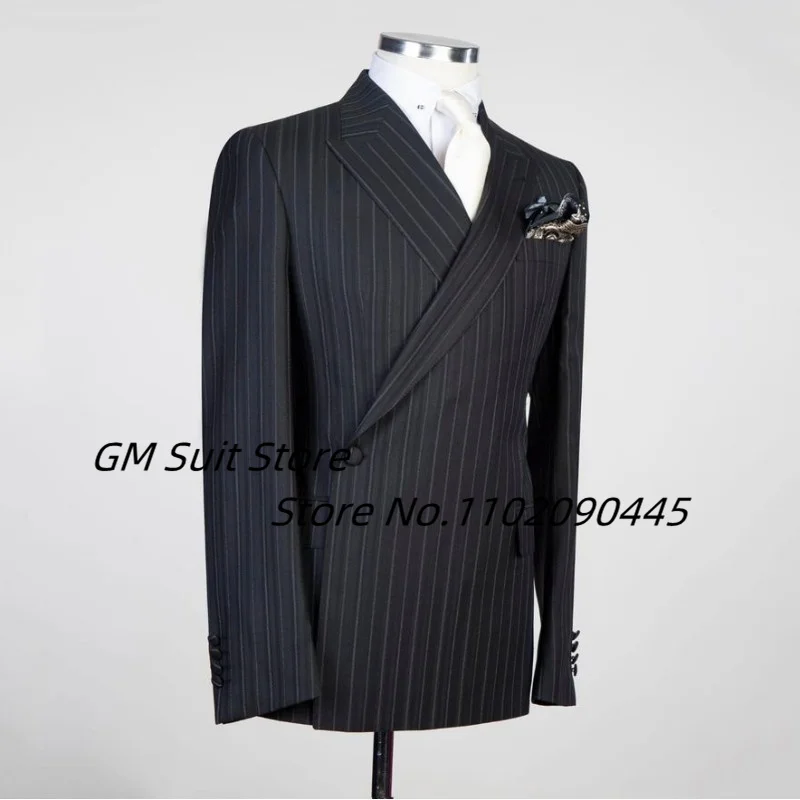 Handsome Striped Suit Two -piece Suit One Buckle Casual Solid Color Lapel Slim Business Single Wedding Groom Dress 2022