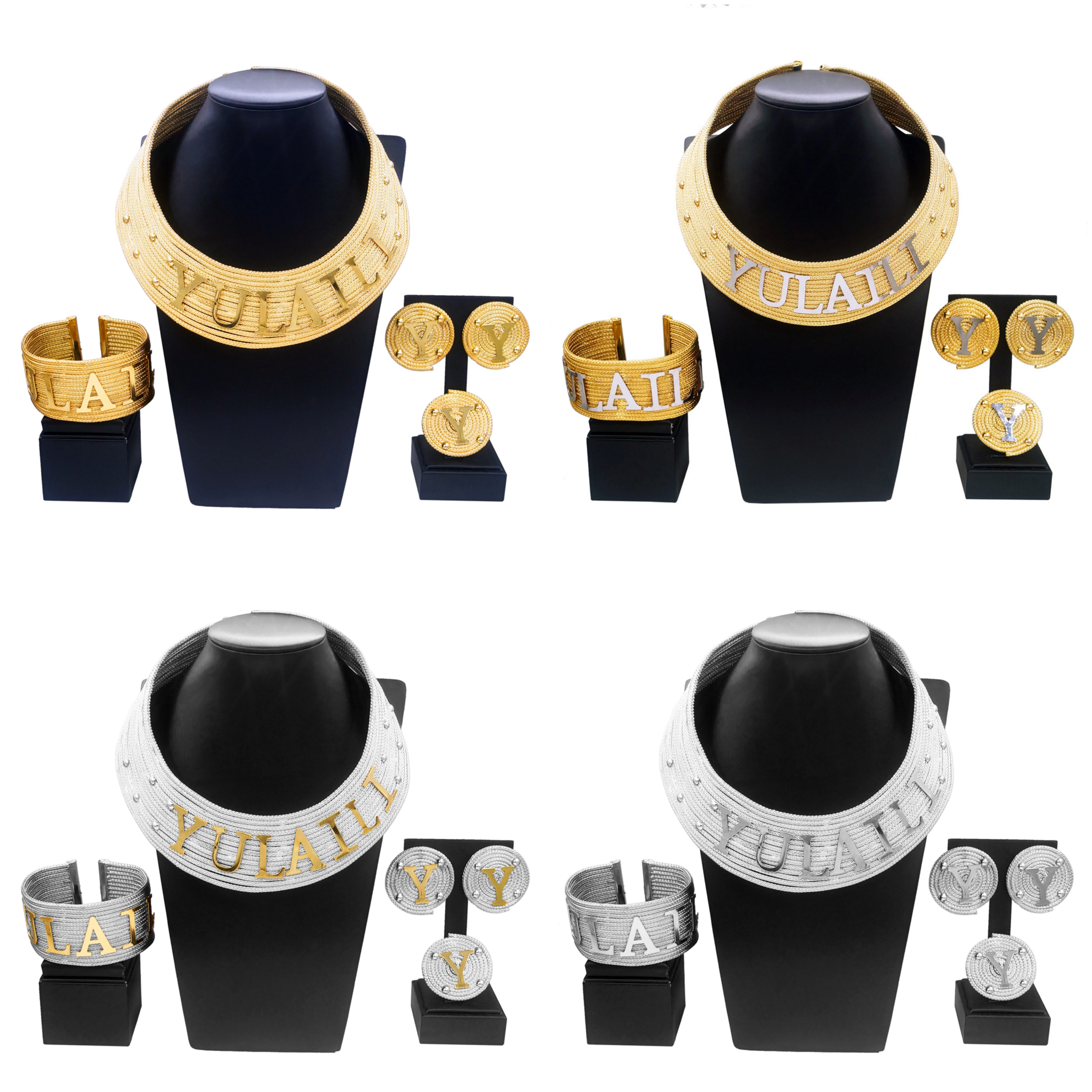 Yulaili Custom Name Brazilian Gold Jewelry Set Big Choker Letter Necklace for Women African Dubai Wedding Luxury Gift H30202