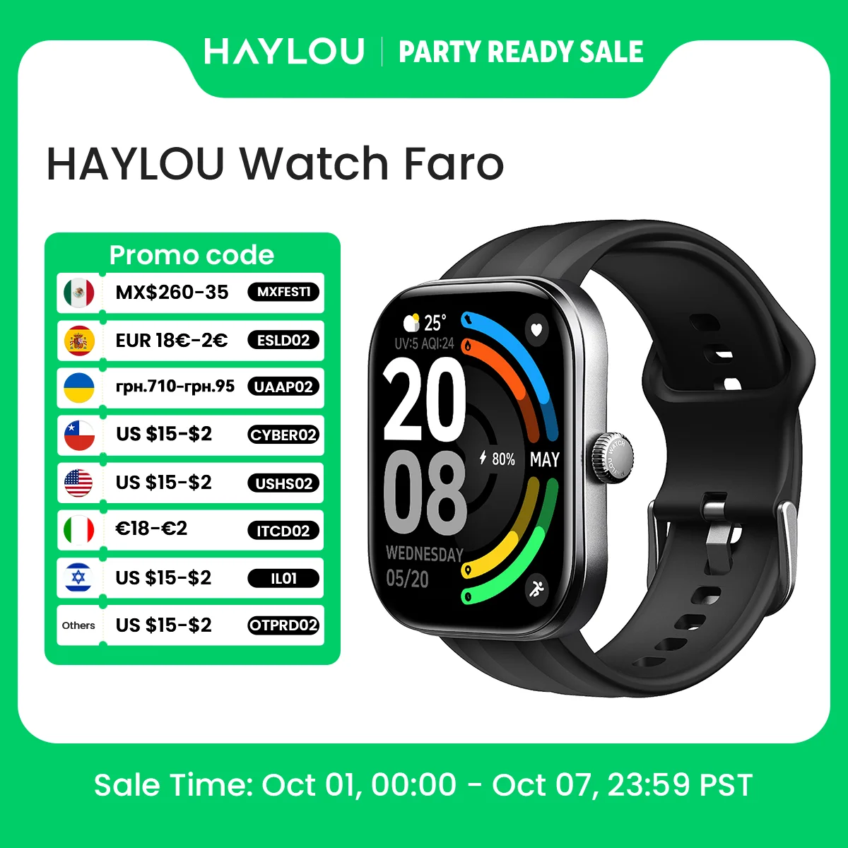 HAYLOU Watch Faro Voice Calling Smart Watch 2.01'' HD Screen 24H Health Monitor 150+ Sports Modes Bluetooth Smartwatch Men Women