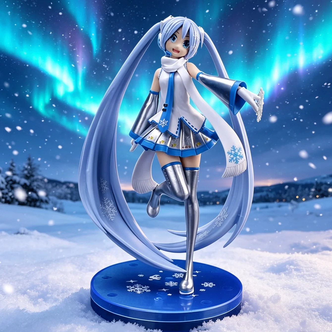 Snow Hatsune Miku Collectible Figure – Frozen Winter Theme PVC Material Snowflake Decorated Base Desktop Decor & Fan Merchandise view 3