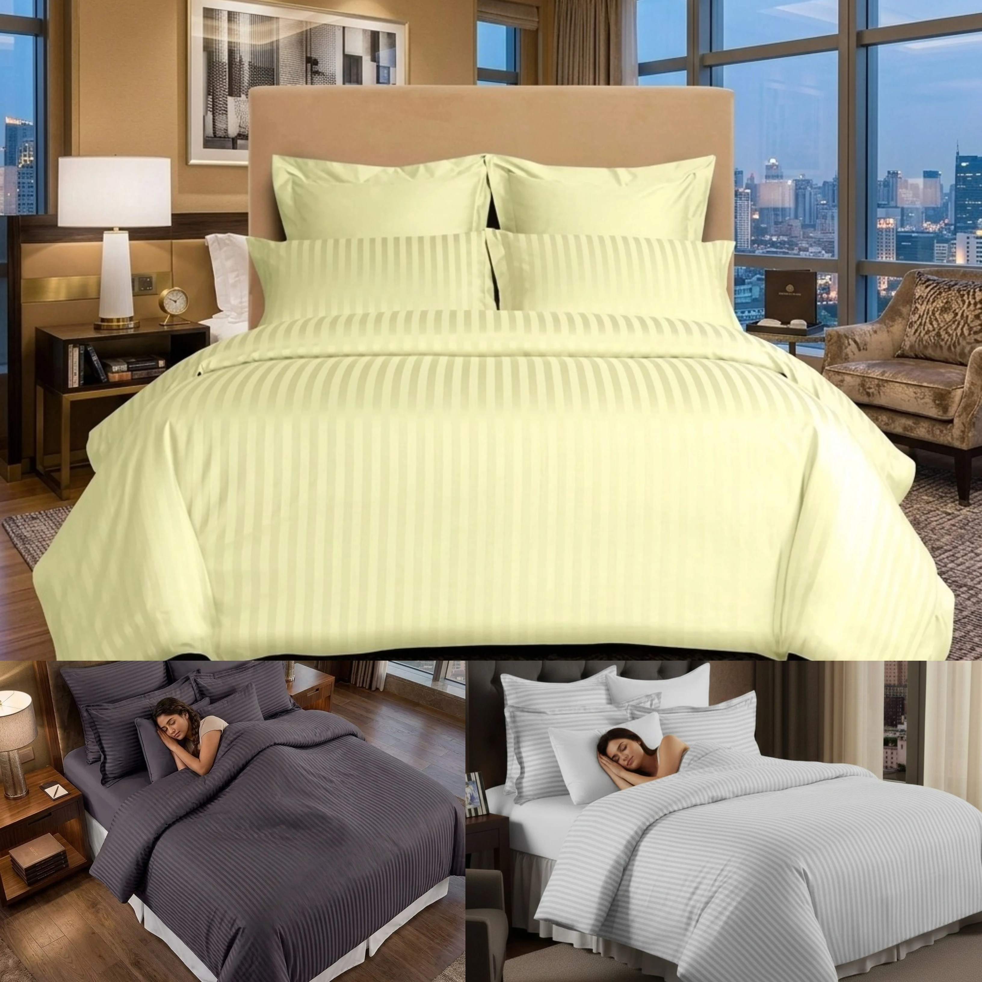Luxury Satin Stripe Microfiber Duvet Cover Set