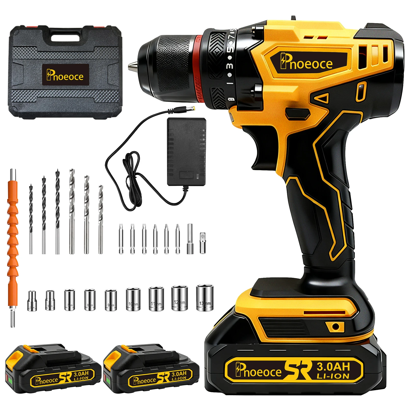 Phoeoce 20V Cordless Drill Set Compatible with Makita 18V Battery Power Drill Driver Kit with 3.0Ah Li-ion Battery 3/8