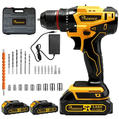 Phoeoce 20V Cordless Drill Set Compatible with Makita 18V Battery Power Drill Driver Kit with 3.0Ah Li-ion Battery 3/8" Keyless Chuck & Accessories Case