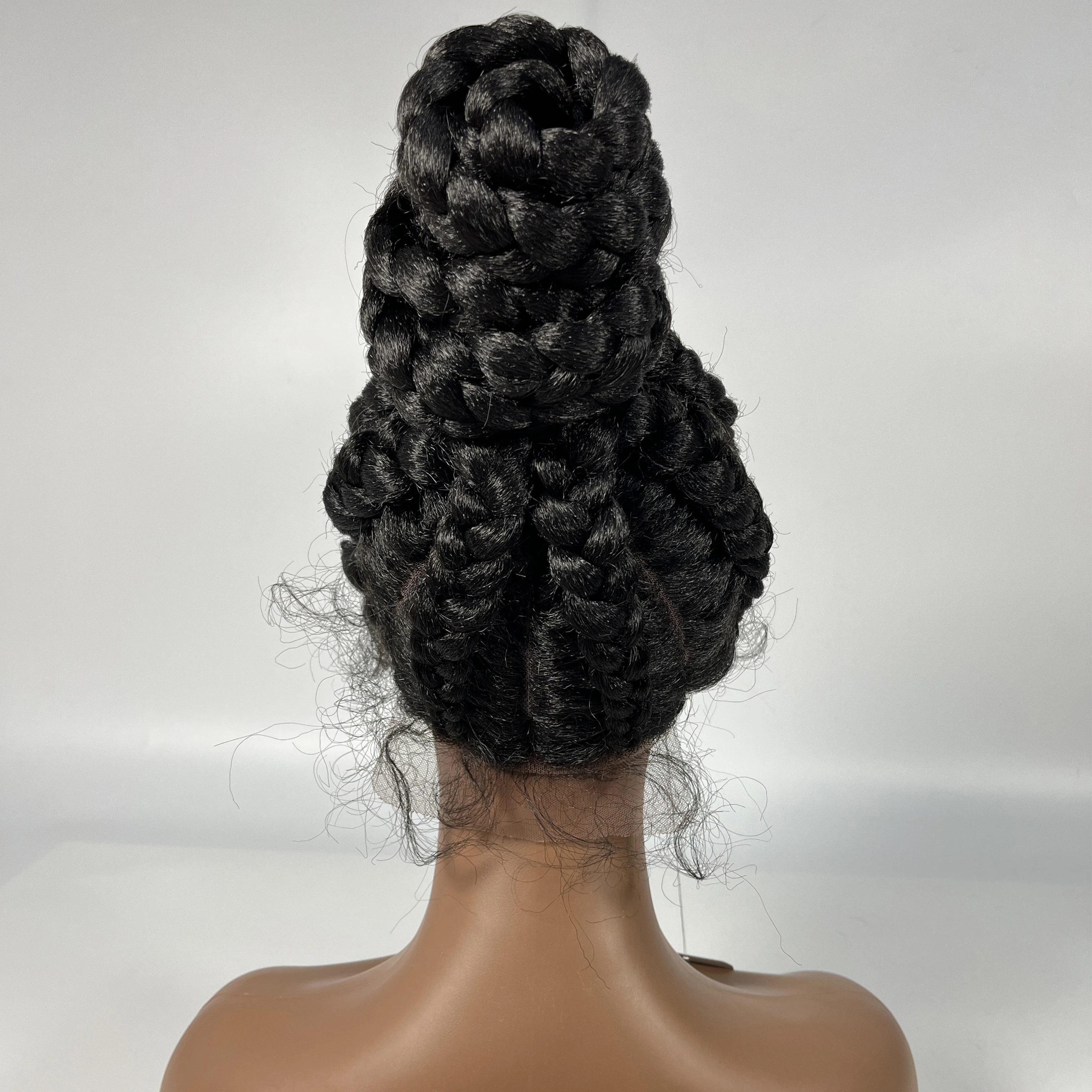 Syntetyczny pleciony Updo koronkowa peruka na przód Box warkocze peruka dla czarnych kobiet Cornrow warkocze koronkowe peruki Frontal peruka Afro w nowym stylu włosów