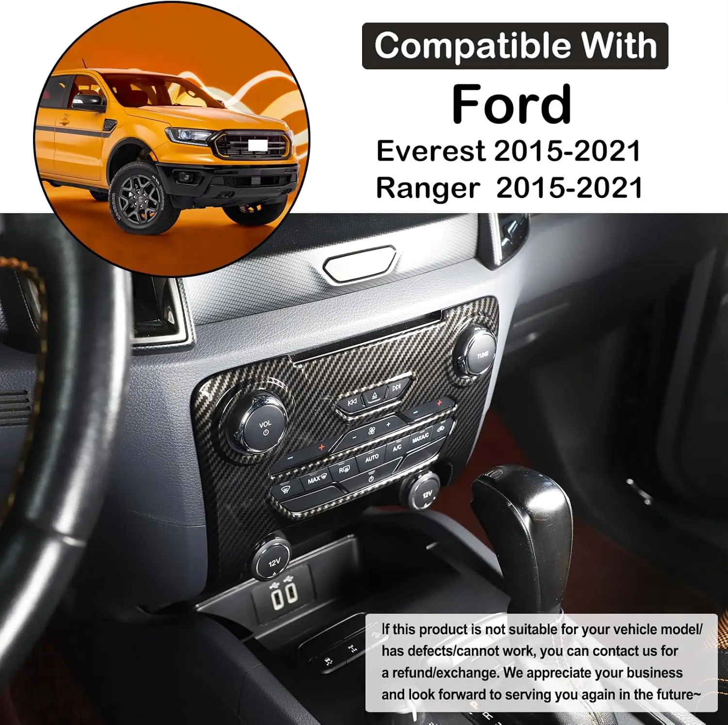 

ABS Carbon Fiber Center Console Panel Button Frame Cover Decorative Trim for Ford Ranger / Ford Everest 2015-2021 Accessories