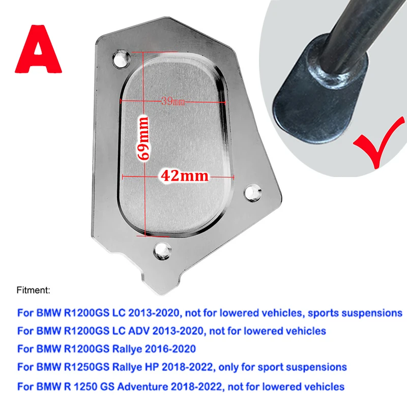 Motocicleta Kickstand Side Stand Extension Pad, apto para BMW R1250GS, R1200GS, R1250, R1200 GS, aventura R 1250, GSA, GSA, GSA