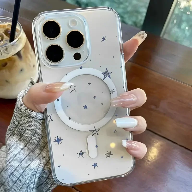 Coque de téléphone magnétique Little Blue Star pour iPhone 17 16 15 16e 14 13 12 11 8 7 Plus Pro Max Air X XR, coque transparente en PC