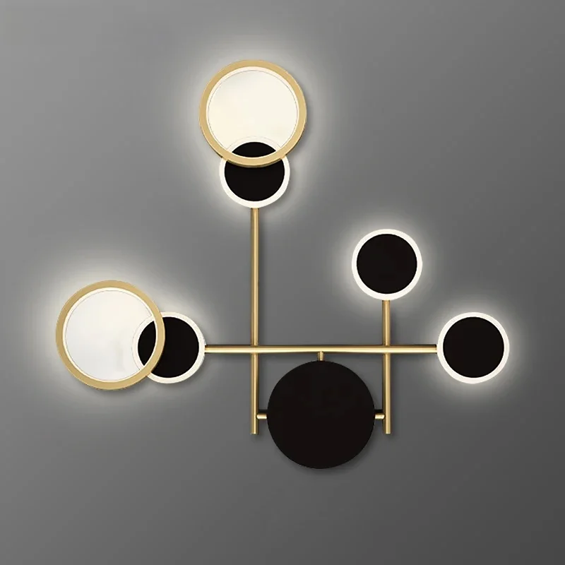Lampes murales LED avec anneau rotatif de luxe en cuivre, applique noire pour chambre à coucher, salon, Loft, allée, éclairage d'intérieur, lumières décoratives