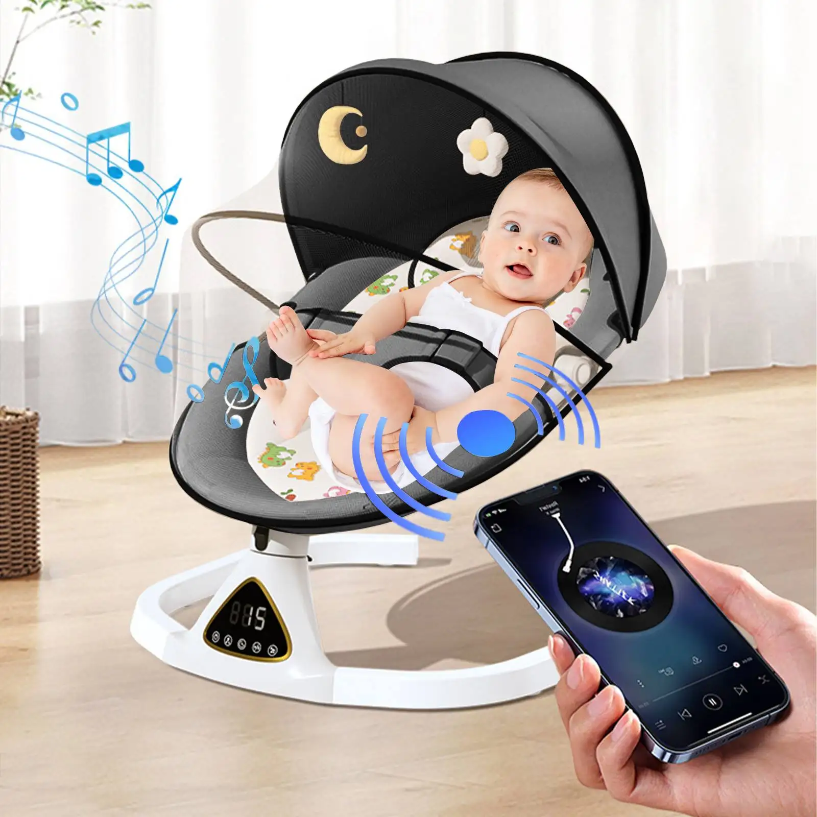 Rocking Baby Bed Electric Luxury Electric Swing Shaker Recliner Baby Auto Swing Chair Five-point Seat Belt With Remote Control