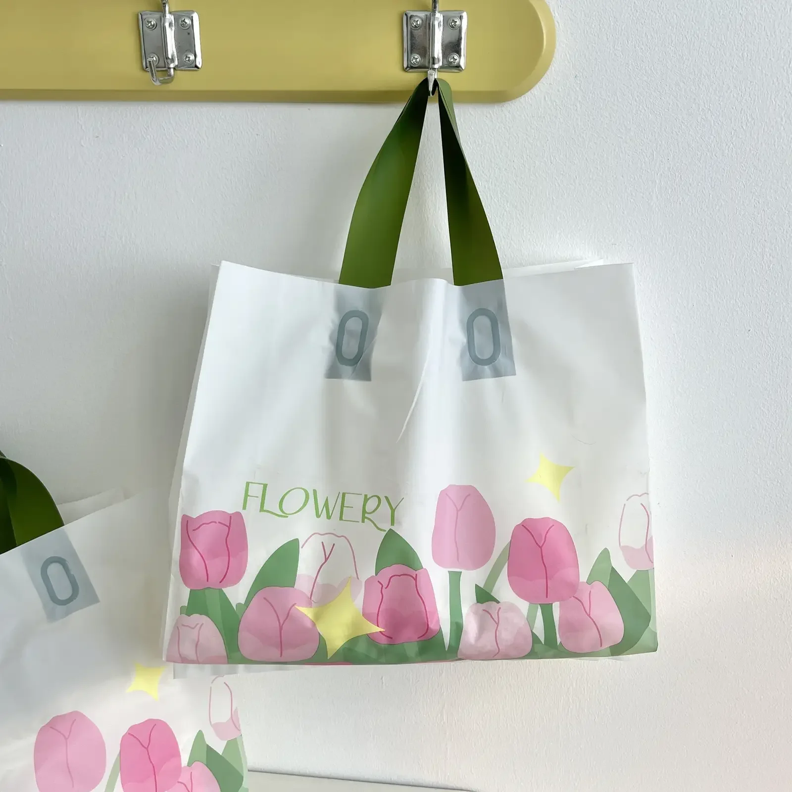 50pcs Opp Wrapped Lovely Tulip Print Handbag Women Girls Tote Bags Reusable Shopping Bags, Party Gift Bag，Accompanying Gift Bag