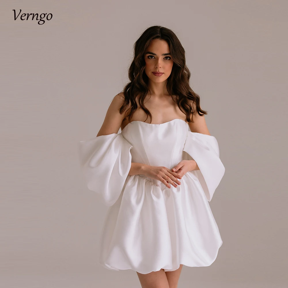 

Verngo Off Shoulder Short Wedding Dresses Satin A-line Beach Bridal Gown Mini 2024 Lace Up Bride Dress Robes De Soirée