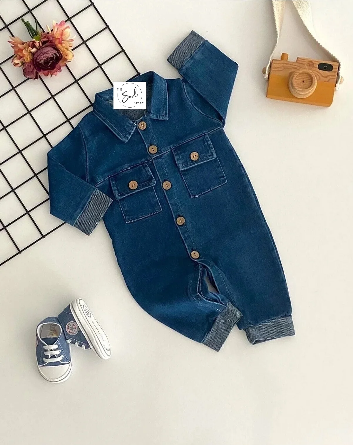 

Collar Pocket Denim Overalls For Babies 100% Cotton Original Mother Child Outfits Baby Boy New Model Good Quality