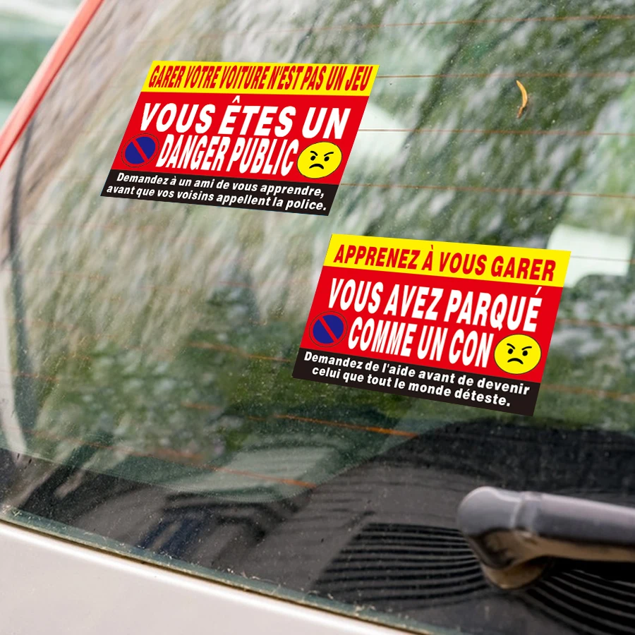 100 Pcs French No Parking Stickers - 5 Satirical Designs, Humorous Paper Labels for Illegal Parking Warning Notices