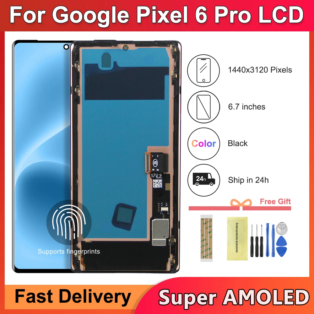 6.7'' Super AMOLED For Google Pixel 6 Pro GLUOG, G8VOU LCD Display Touch Screen Digitizer With Frame For Google Pixel6 Pro lcd