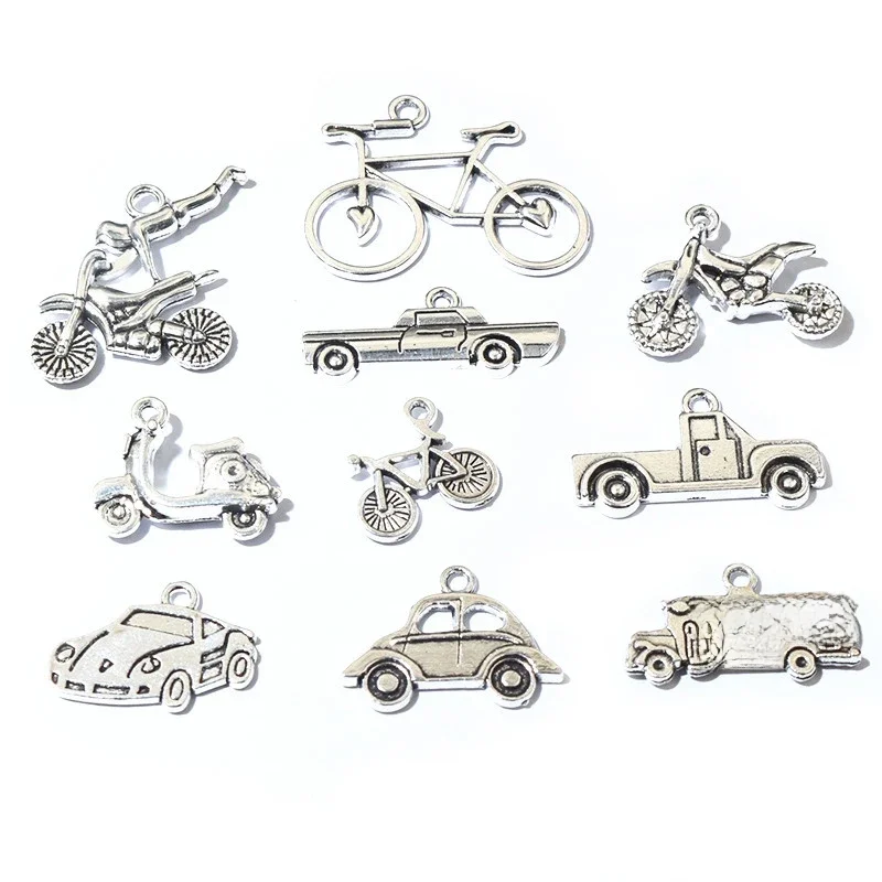 AliExpress UK Wadsfred 20pcs Antique Silver Plated Bike Car Motorcycle Truck Vehicle Charms Pendant Metal DIY Handmade