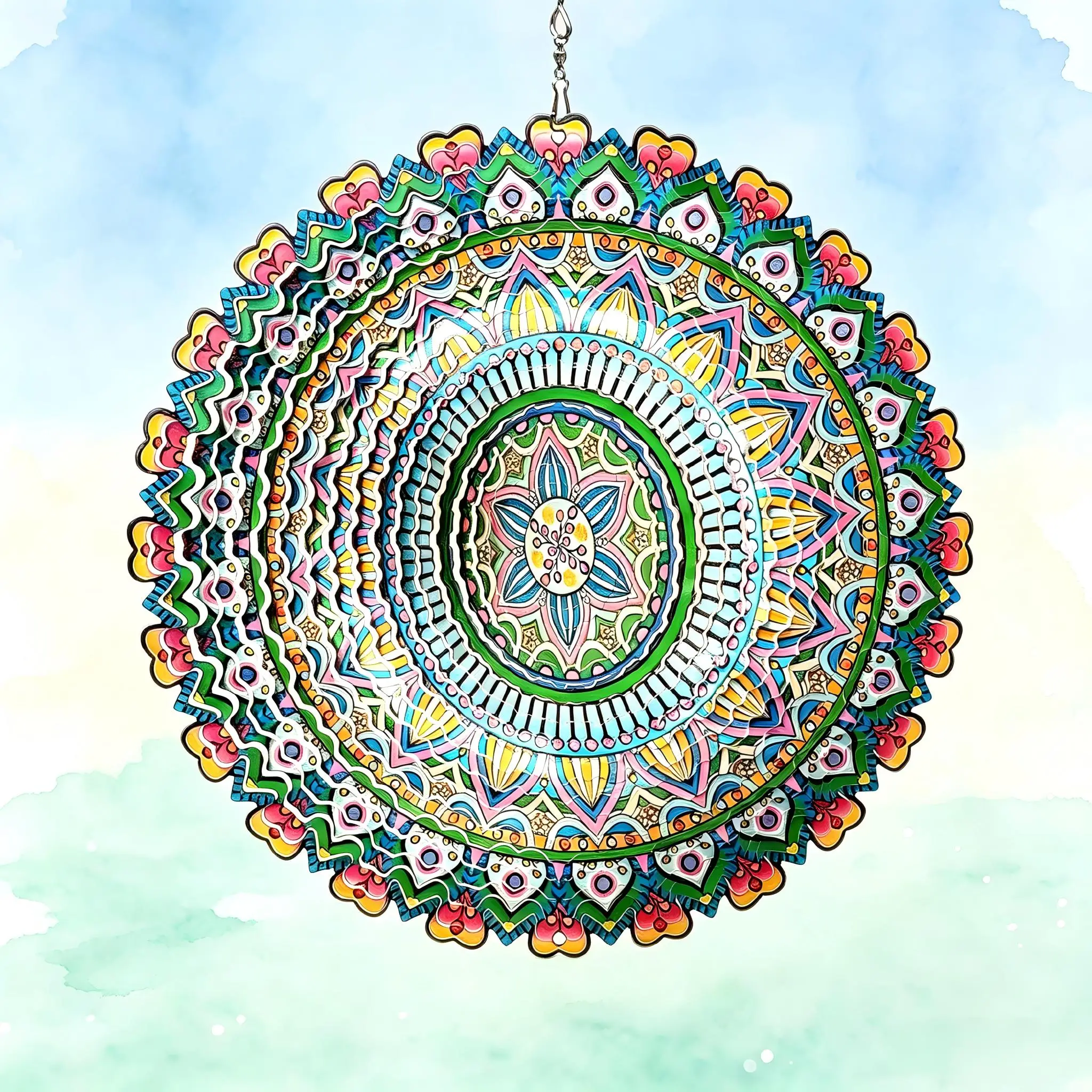 THEYUFA 12in 3D Mandala Rich Love Wind Spinner Stainless Steel Laser Cut Hanging Sculpture Garden Yard Christmas Decorations