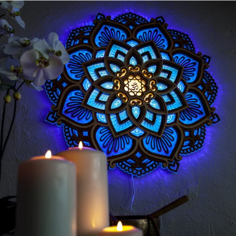 

Mandala Yoga Room Night Light LED Multi-Layer Wooden Creative Lotus-Shaped Atmosphere Light Living Room Bedroom Decoration