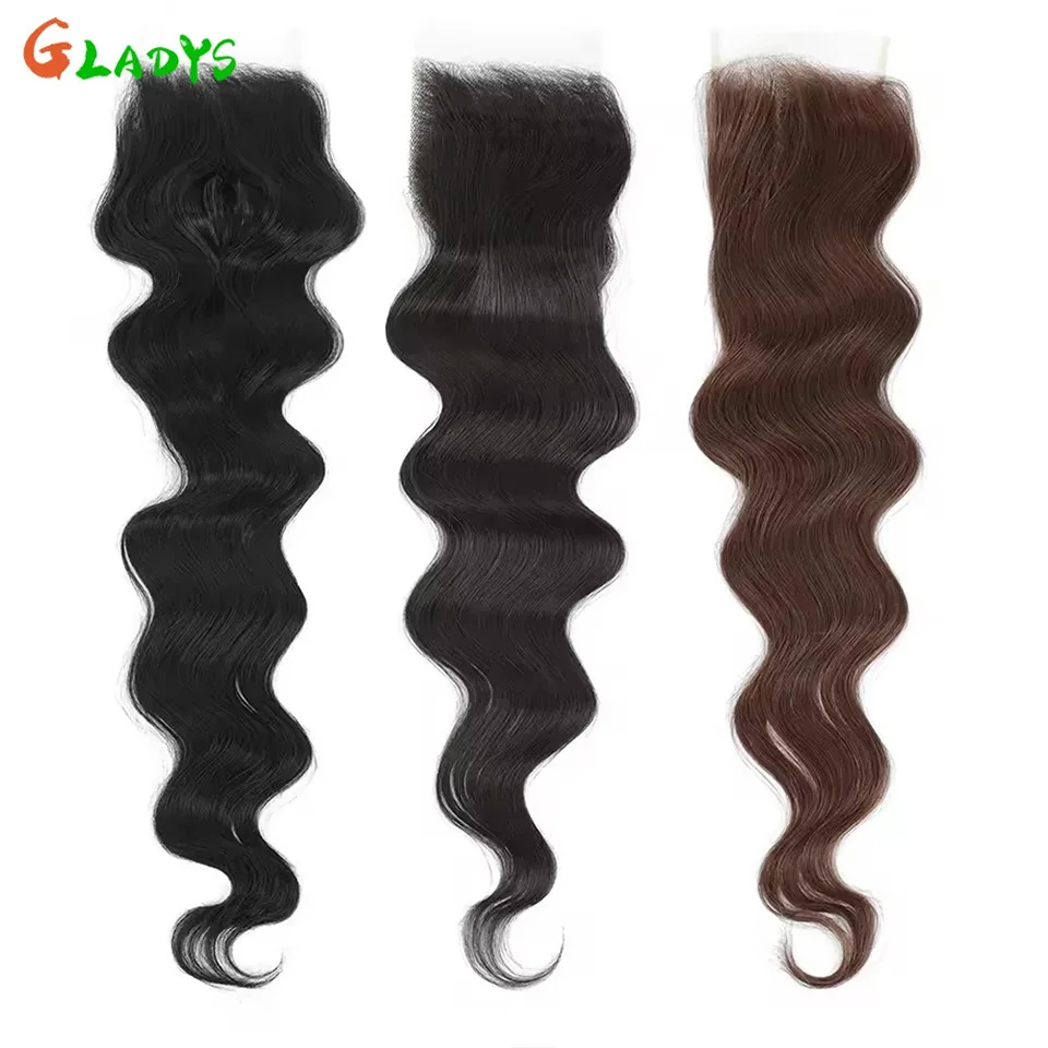 바디 웨이브 4x4 레이스 클로저 22인치 합성 헤어 레이스 프론트 내추럴 블랙 고온 섬유 여성 코스프레 및 데일리용