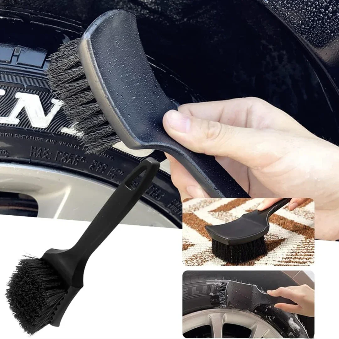 Brosse de nettoyage de moyeu de roue, brosse de jante de pneu automobile, accessoires de nettoyage de détail de roues de voiture, outil de lavage automatique de pneus noir et blanc