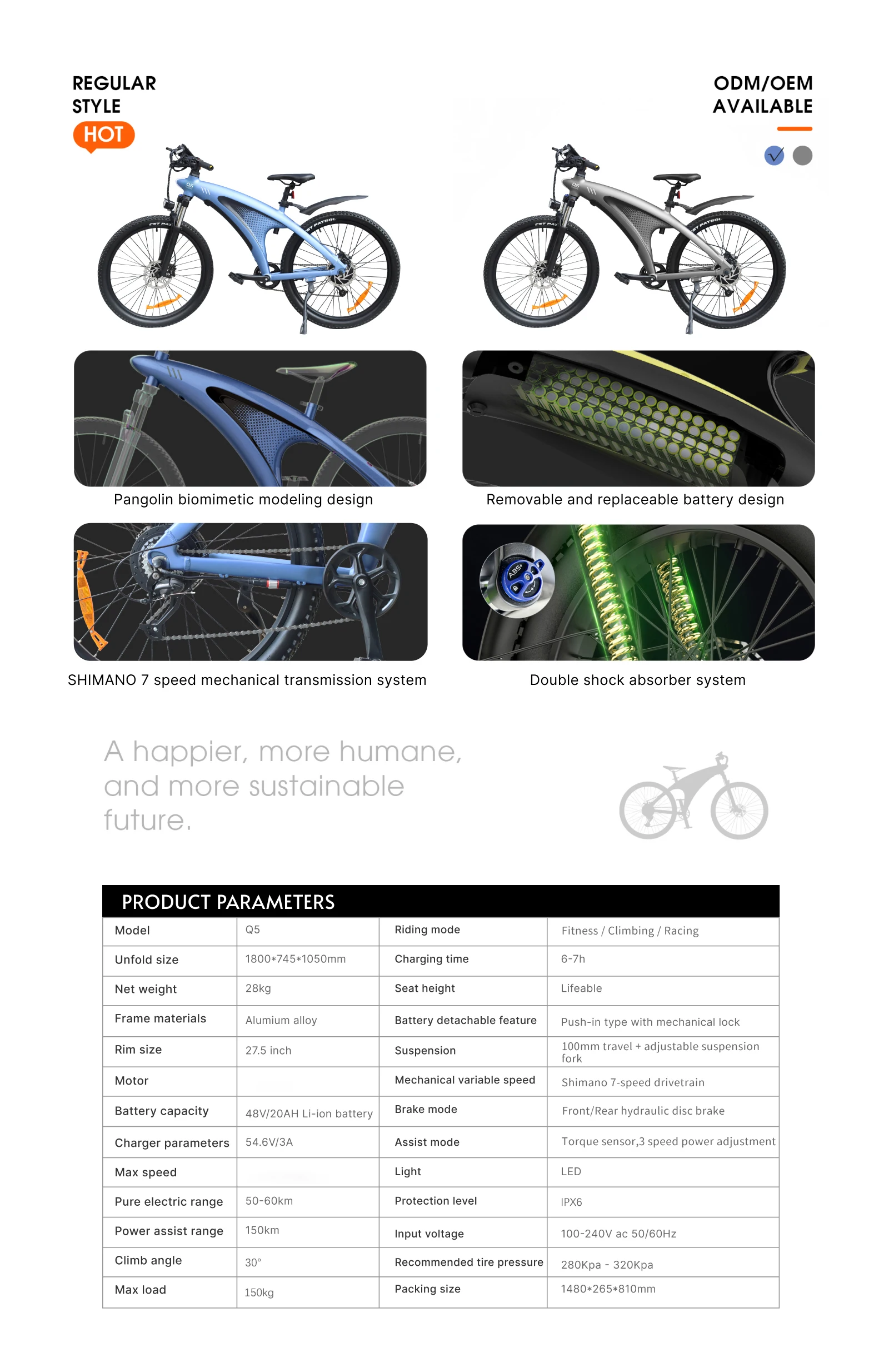 HX Q5 Erwachsenen-E-Bikes Elektrofahrrad 48V20AH E-Bikes Elektrisches Dirt Bike Elektrofahrrad 85N.M Mountain E-Bike 27,5'*2,25' Offroad-Reifen – Detail 11