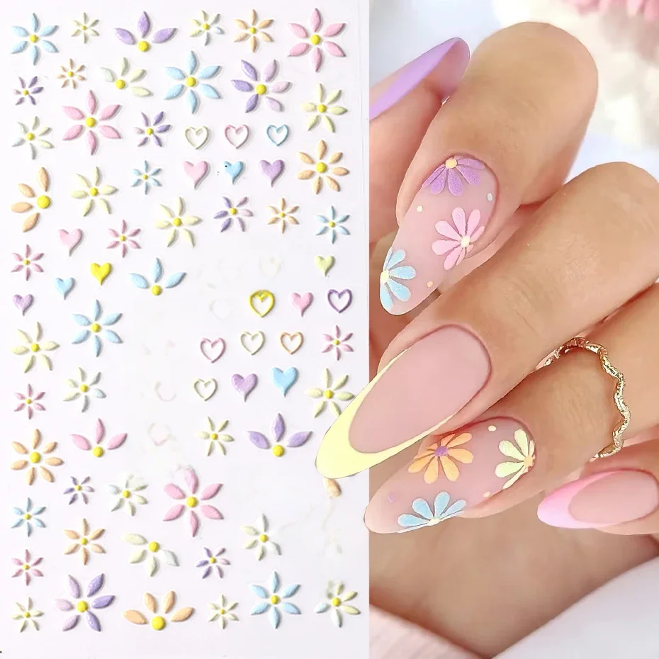 Autocollants 5D pour Ongles, Fleurs, Cœur, 3D, en Relief, Décalcomanies, Printemps, Mignon, Ours, Lapin, Curseurs, Décorations, Accessoires de Manucure