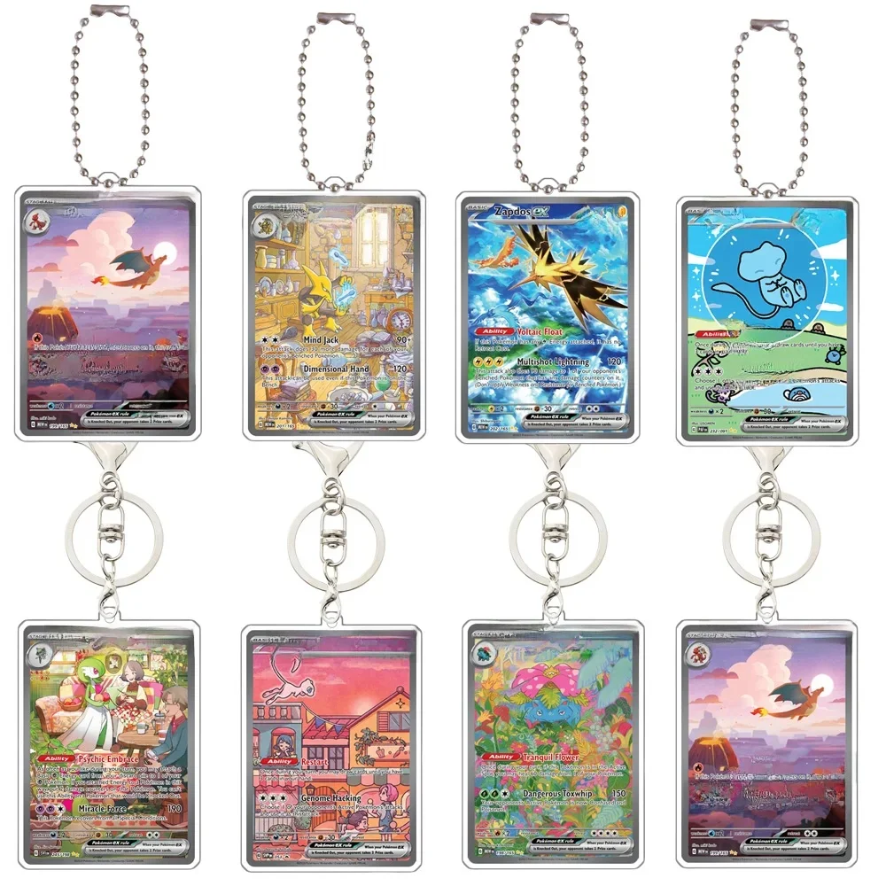 Pokemon Anime Charizard Mew Venusaur Zapdos Gardevoir Alakazam bricolage jeu carte forme acrylique porte-clés pendentif décoration 5Cm