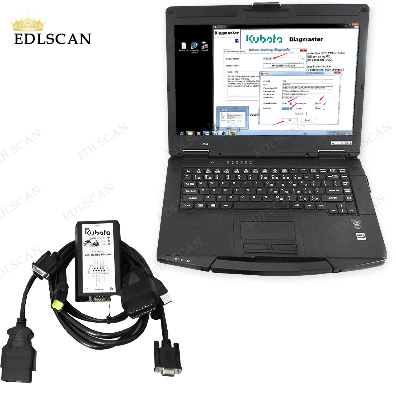 

For kubota diagmaster Python DST-i datalink cable KUBOTA Takeuchi Diagnostic tool + CF54 laptop KUBOTA DIAGNOSTIC TOOL