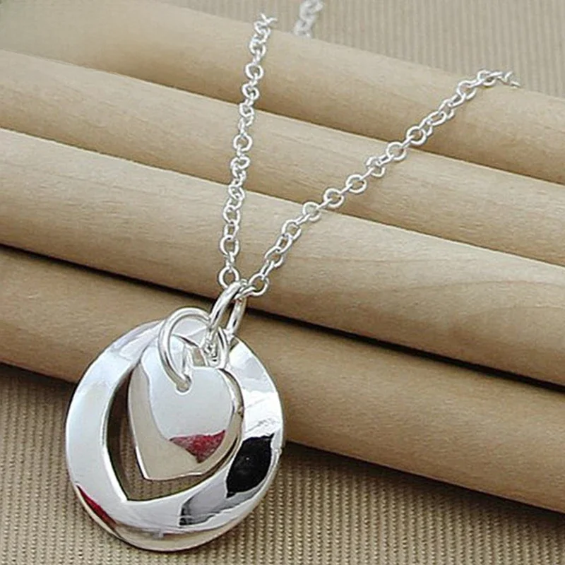 DOTEFFIL 925 Sterling Silber Herz Runde Anhänger Halskette 18-30 Inch Kette Für Frau Mann Hochzeit