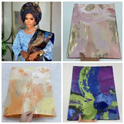 High Quality African 3D SEGO Headtie Nigerian Gele And Ipele Gold Multi Color Headscarf Big Flower HairTie Nigerian Wrapper 2PCS