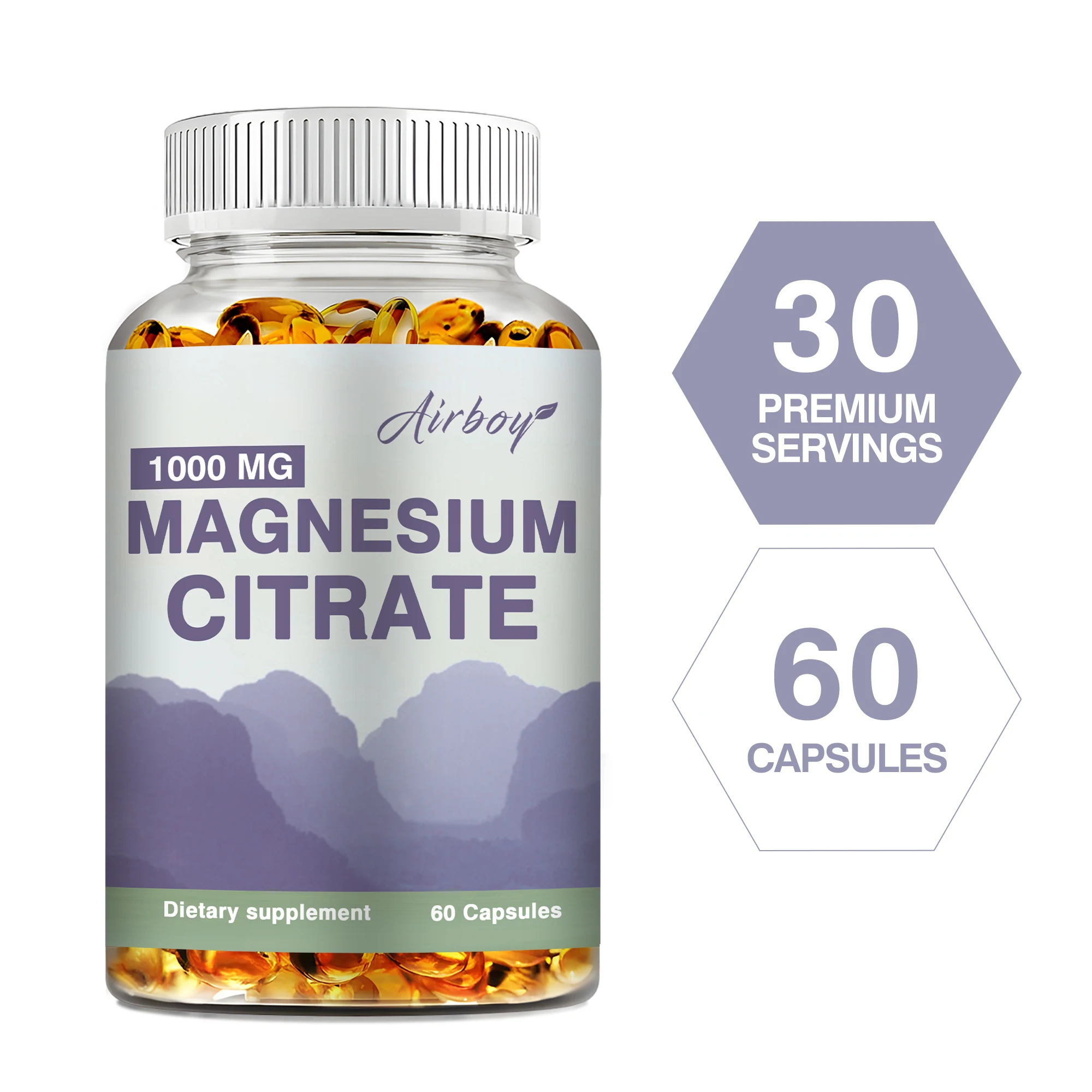 Magnesium sitrat 1000 mg-suplemen makanan untuk dukungan otot, saraf, tulang dan jantung-60 Kapsul