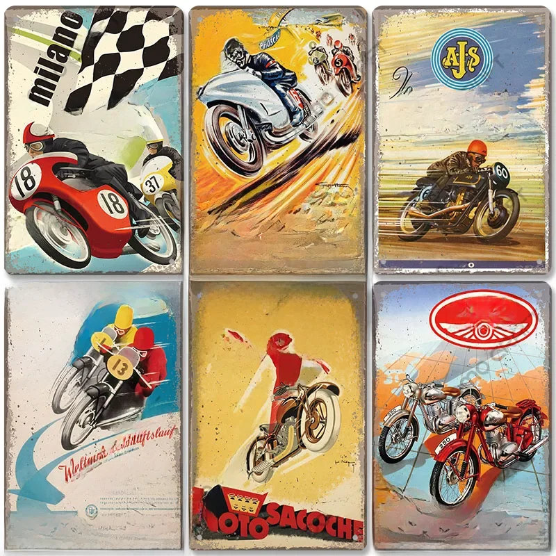 Affiche de moto Vintage, plaque métallique, café Racer, Festival, course élevé, signes en étain, décoration murale, cavernes, Club Man Cave