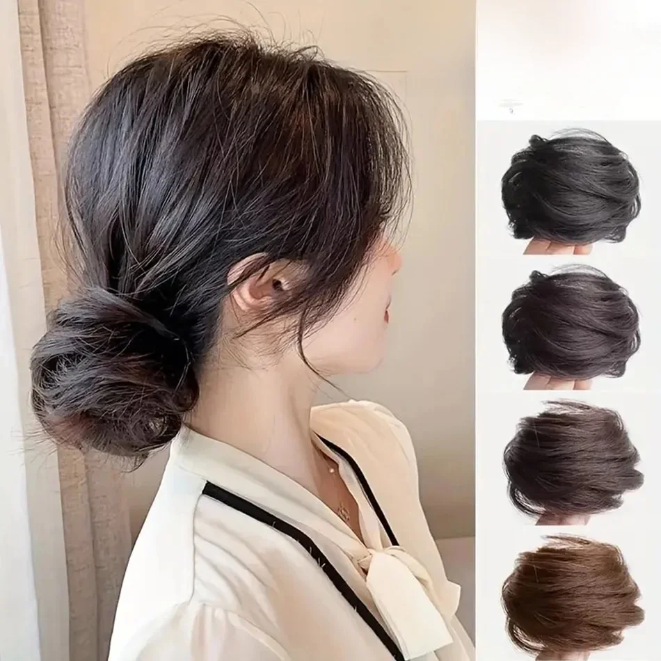 Łatwa w noszeniu syntetyczna peruka Updo włosy eleganckie proste włosy w kształcie kok Chignon z gumką włókno termoodporne treski w kucyk — zdjęcie 2