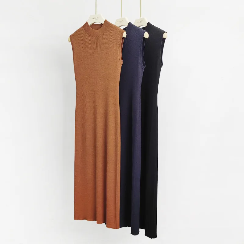 sleeveless knit long dress women wool vest dresses black maxi summer clothes womens clothing outfits sexy silk elegant woman new