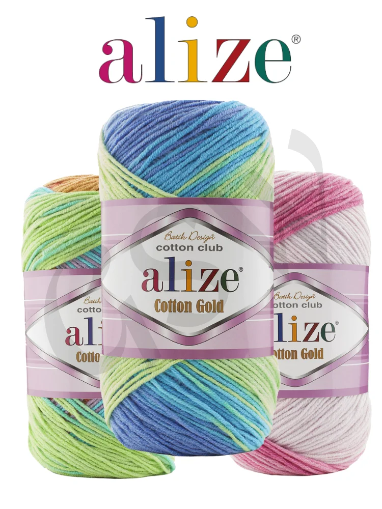 Cotton patterned yarn-12 color option 330 meters (100gr) hand-knit yarn ball-Alize cotton gold Batik-sheep-vest-multi-colored-blanket