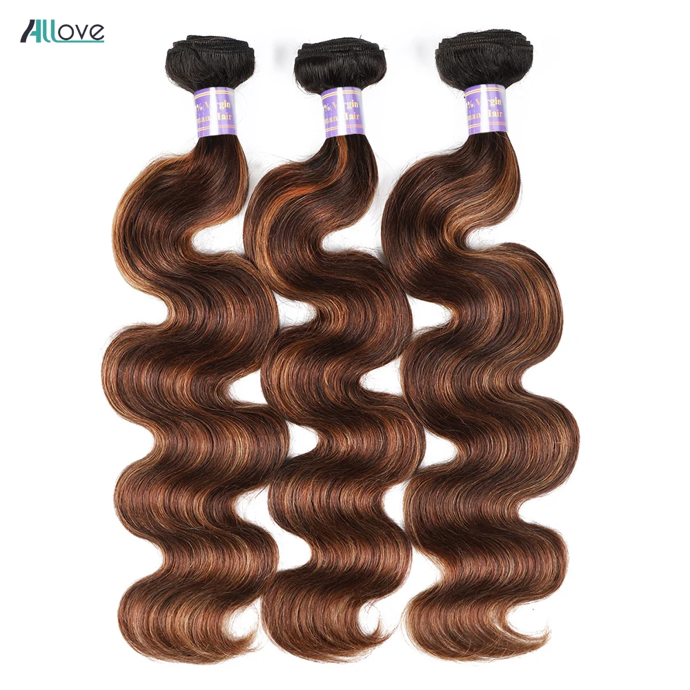 Allove-Extensions de Cheveux Humains Vierges, Tissage en Lot, Body Wave, Ombré, 100% Brésilien, 1B 4 30, à Reflets, FB 30