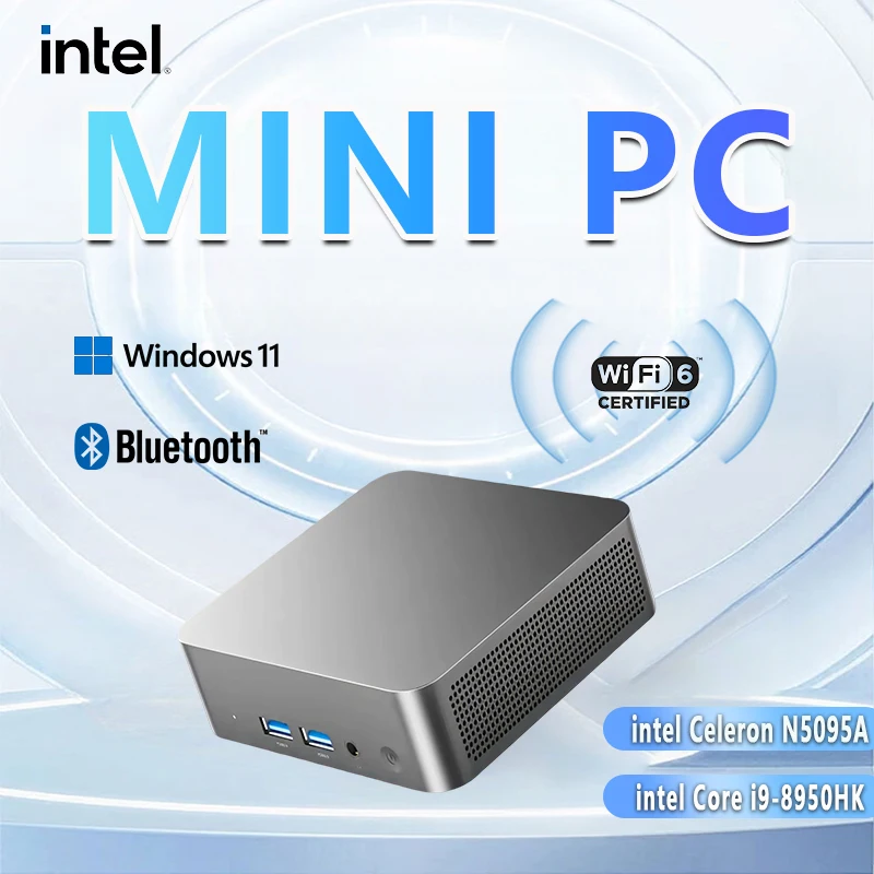 intel Core i9-8950HK/Celeron N5095A Mini PC Windows 11 16GB DDR4 1TB/2TB SSD Portable PC Gamer UHD Graphics 1000Mbps Mini PC