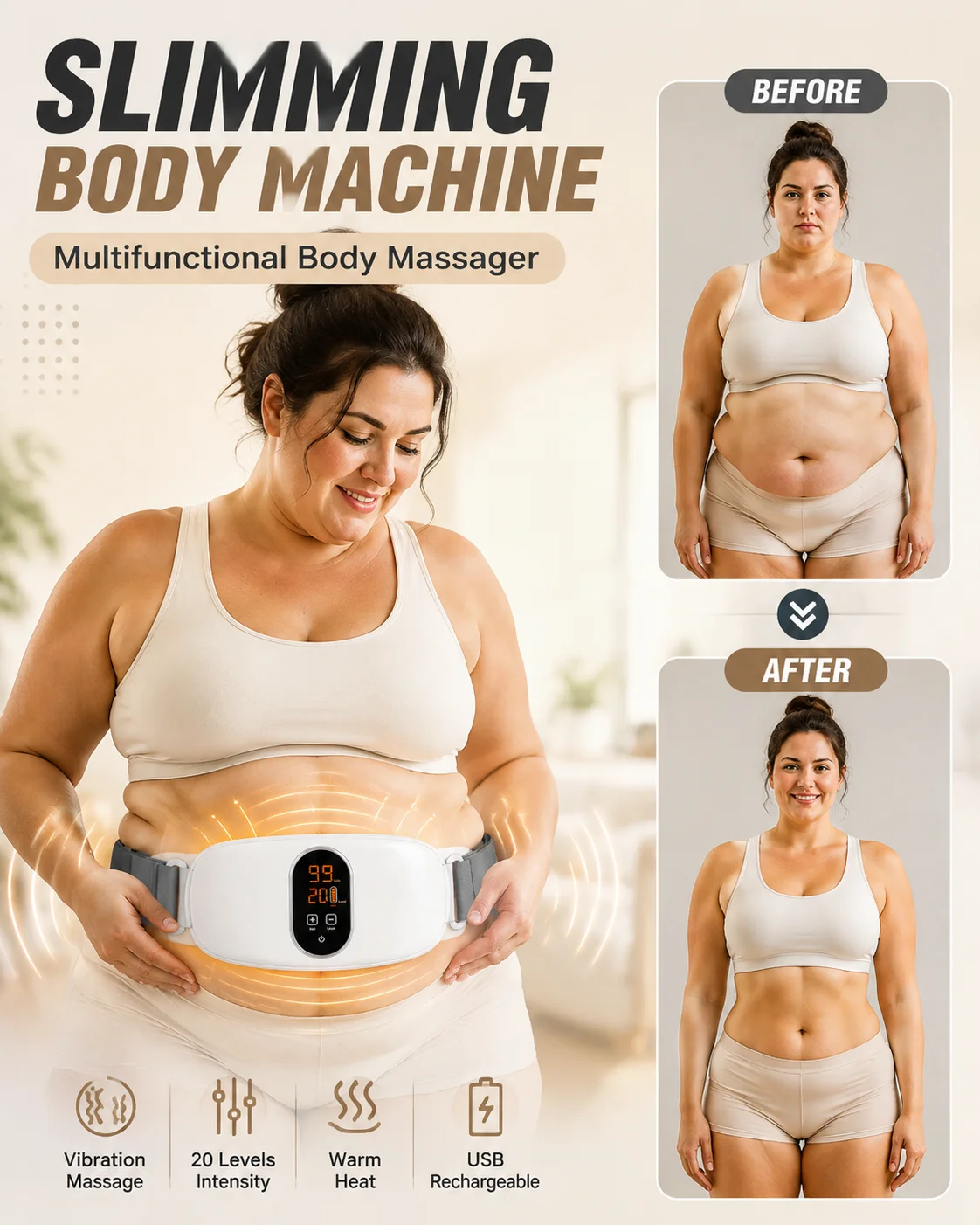 Slimming Machine for Women, Electric Abdominal Fat Burner, Anti-Cellulite Massage Belt, Body Shaping & Belly Fat Removal