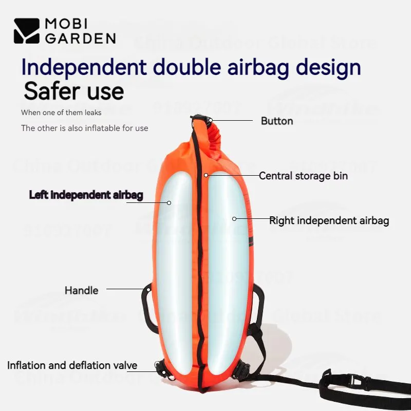 Imagem -05 - Mobi Jardim-water Floating Double Air Bolsa Natação ao ar Livre Rafting Mergulho Seguidor Laranja Inflável Impermeável