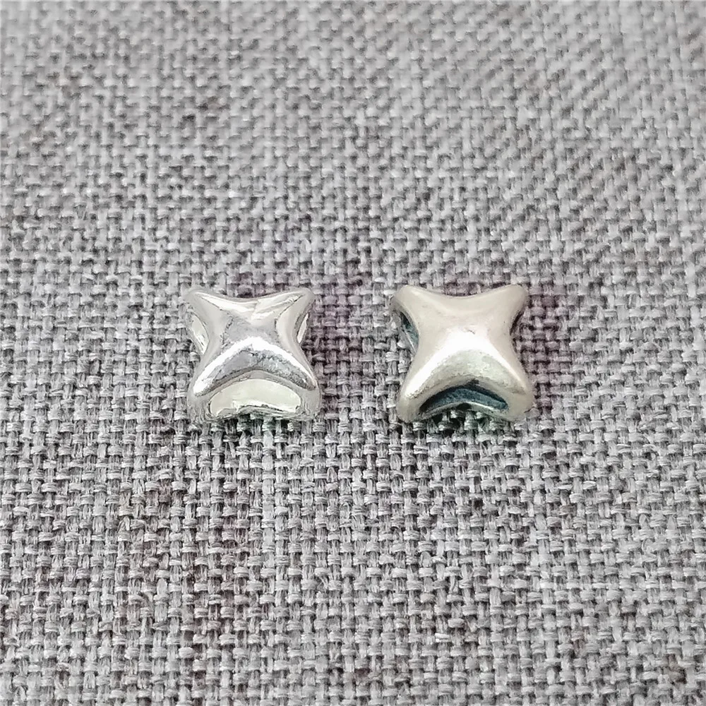 5 Pieces of 925 Sterling Silver Matte Star Beads 2-Sided Four Pointed Star Spacer for Bracelet 5mm