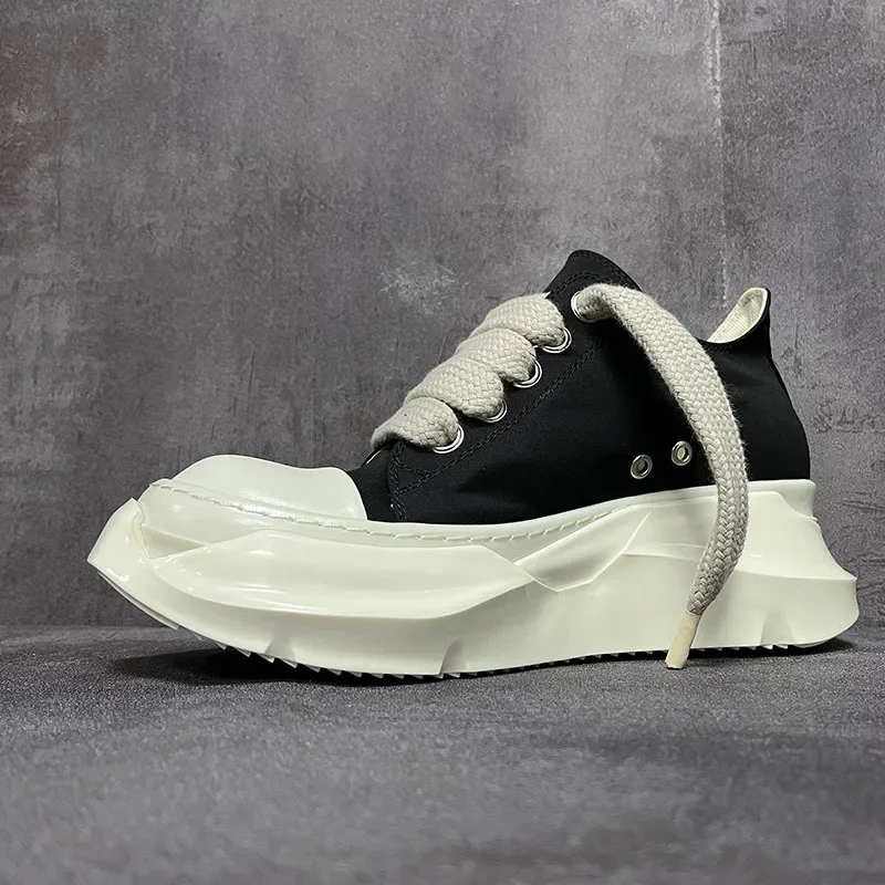 Herenplatformhakken Schoenen Leer Dames Canvas Luxe Jumbo Veterschoenen High Street Herfst Flats Zwarte sneakers - afbeelding 2