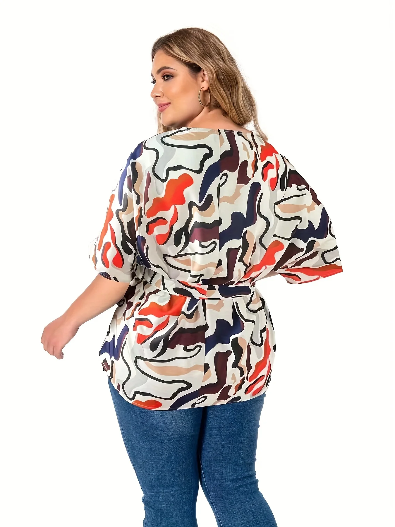 Plus size damska moda wiosenna i letnia styl pop art przesadzone nadruki okrągły dekolt i talia kolorowe topy z krótkim rękawem Admin